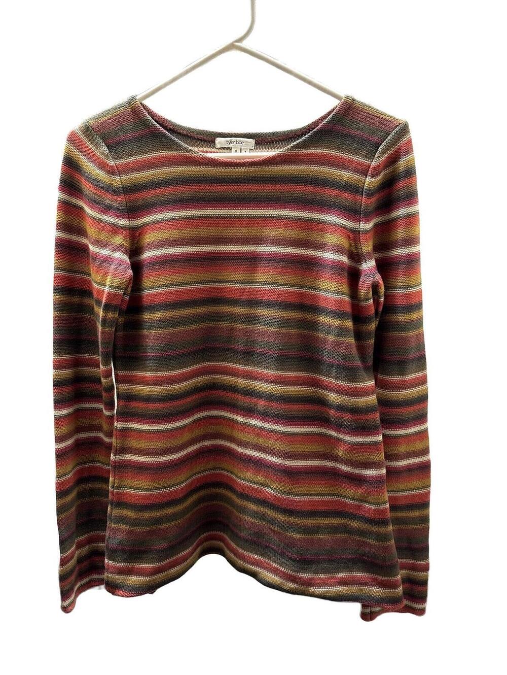 Tyler Böe Luxury Cotton Cashmere Striped Pullover - Earth Tones - Size S